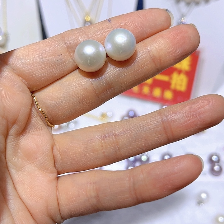 淡水珍珠白珠耳钉45未镶嵌