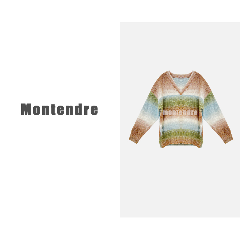 【MonTendre】  秋冬上新 M 混纺羊毛渐变百搭圆领毛衣上衣
