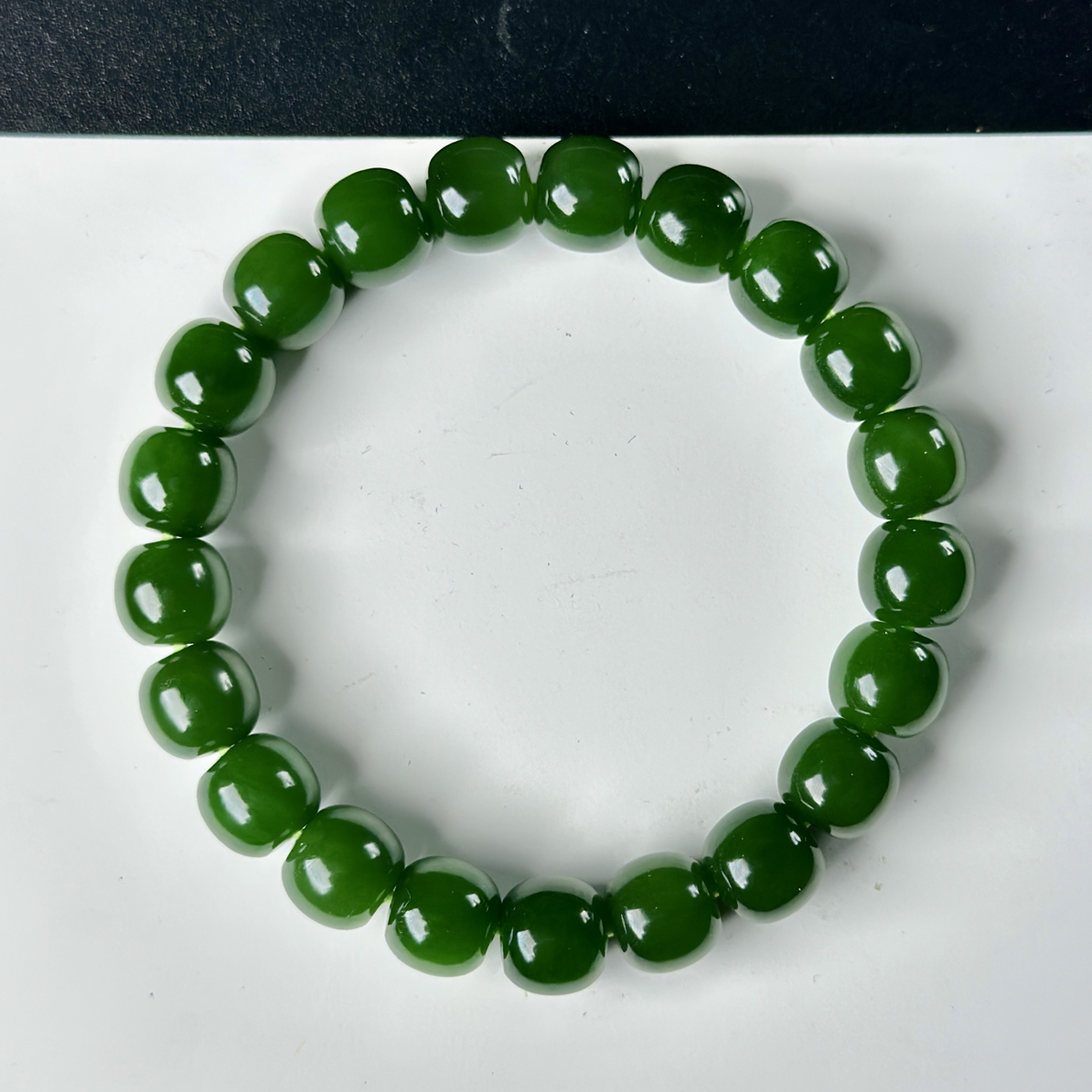 【俄料】和田玉碧玉老坑料菠菜绿老型珠手串珠径约 9×10mm