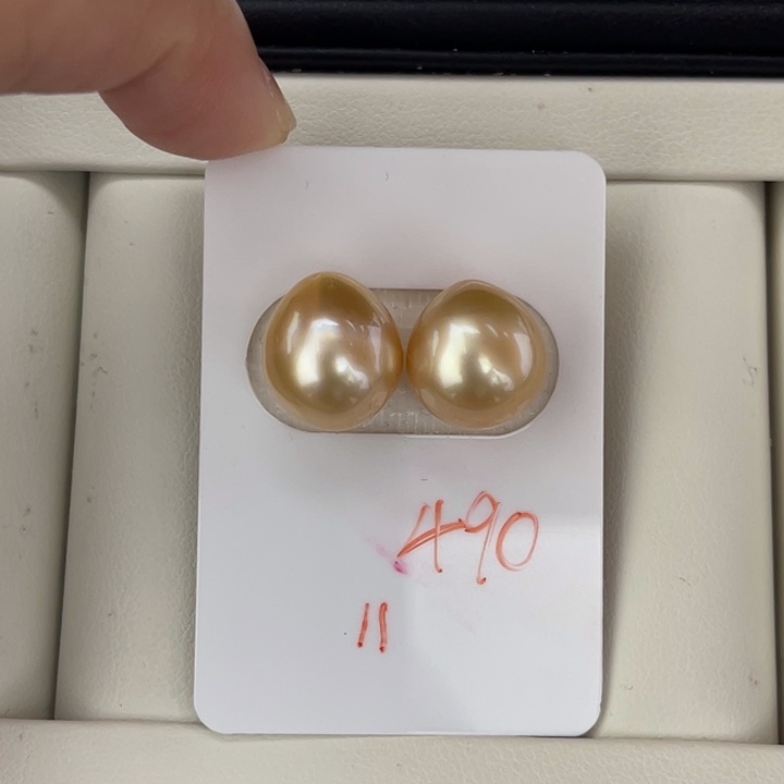 定制海水珍珠未镶嵌裸珠金珠水滴对珠11-12mm