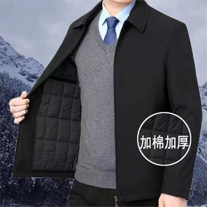 厚款休闲装保暖棉衣新款夹克冬季宽松加棉爸爸男装外套中老年外套