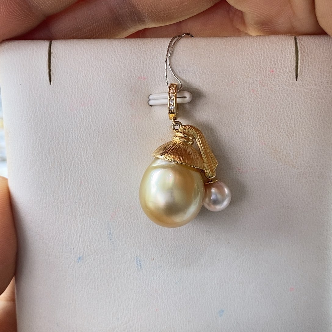 海水珍珠吊坠(不含链)银S925镶嵌金珠巴洛克7-15m m