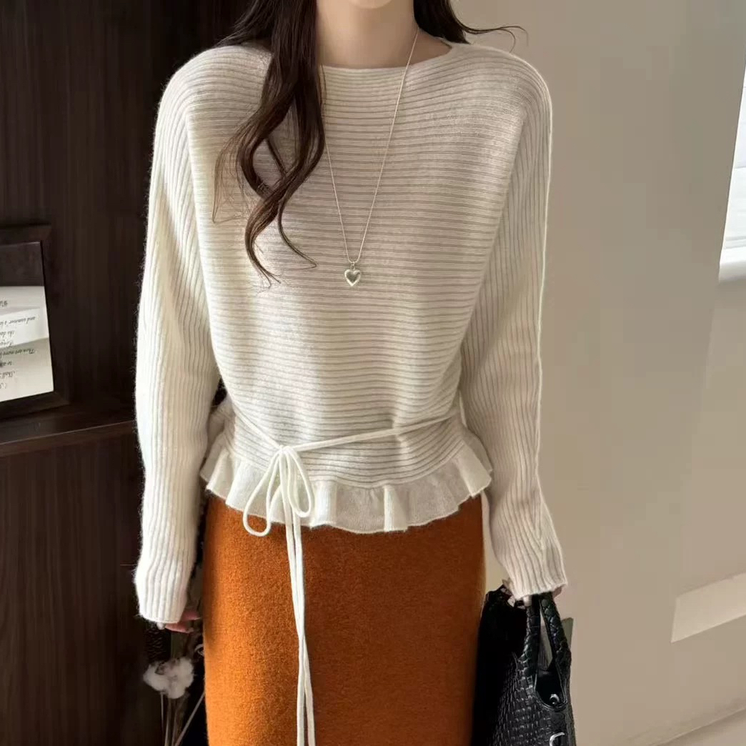 韩系高级感下摆不规则花瓣摆长袖针织衫女2025冬季设计款显瘦上衣