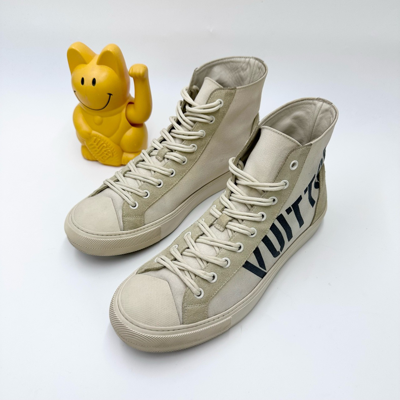 99新 LouisVuitton/路易威登 41.5码/藤原浩联名米黄高帮板鞋