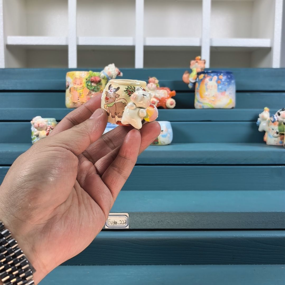 麋鹿小熊 手绘多肉花盆