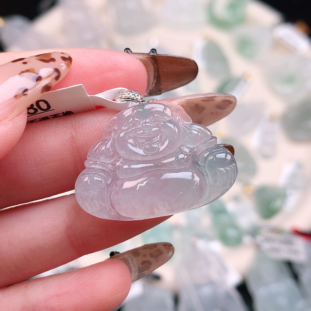 翡翠颈饰18K金镶嵌 冰佛27、20.6、30、4.3