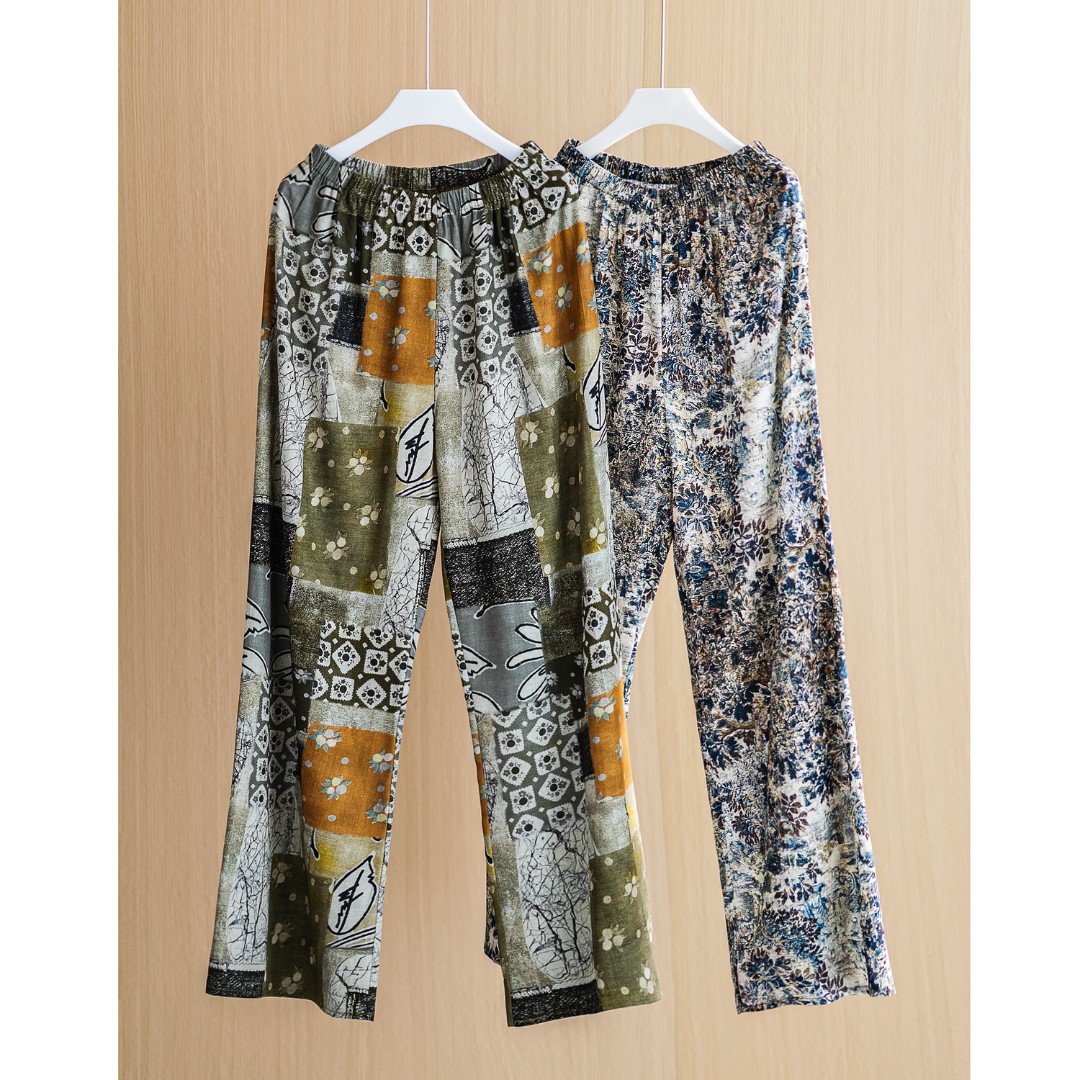 夏日油画 彩墨花色垂感复古休闲印花时尚感阔腿裤