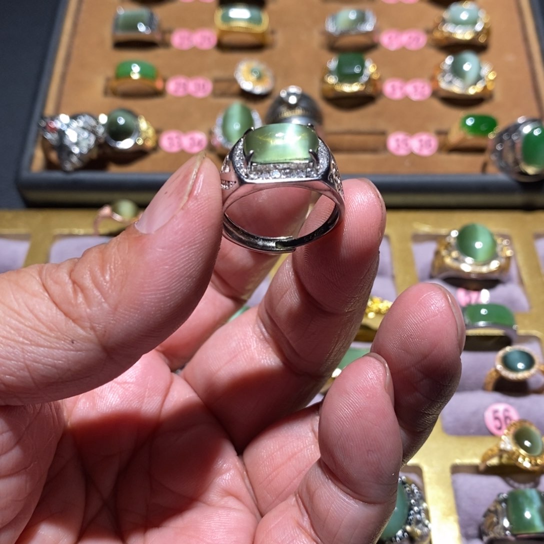 和田玉（碧玉）戒指银S925镶嵌