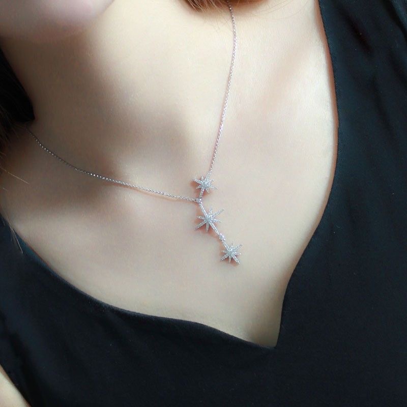 钛钢项链 六星芒项链满钻高版本锁骨链八星芒三花