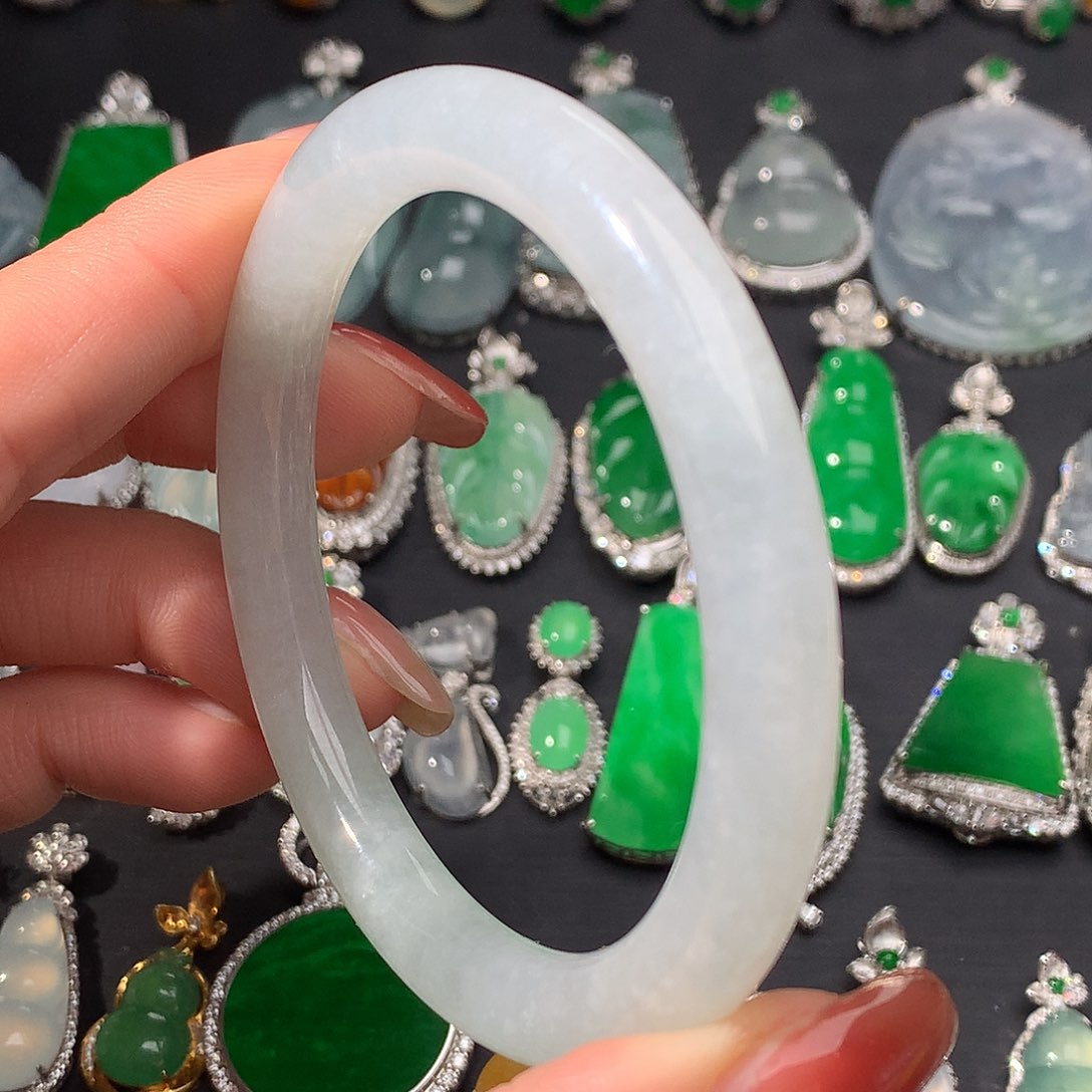 翡翠手镯银S925镶嵌圆条