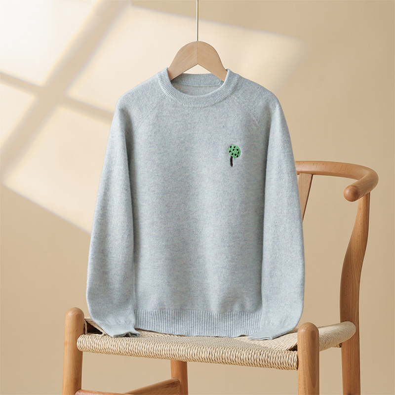 【刺绣蘑菇】圆领针织男女儿童新款针织羊毛衫薄款打底绒衫