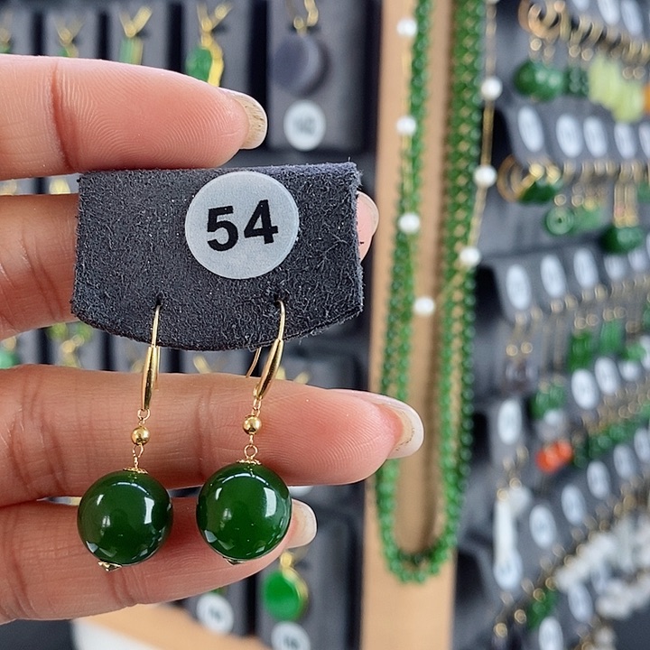 和田玉耳饰18K金镶嵌