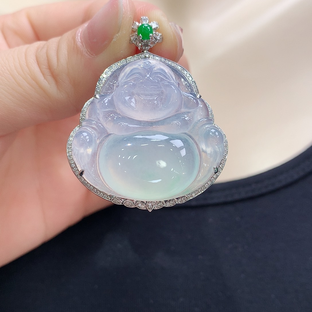 翡翠颈饰18K金镶嵌佛公