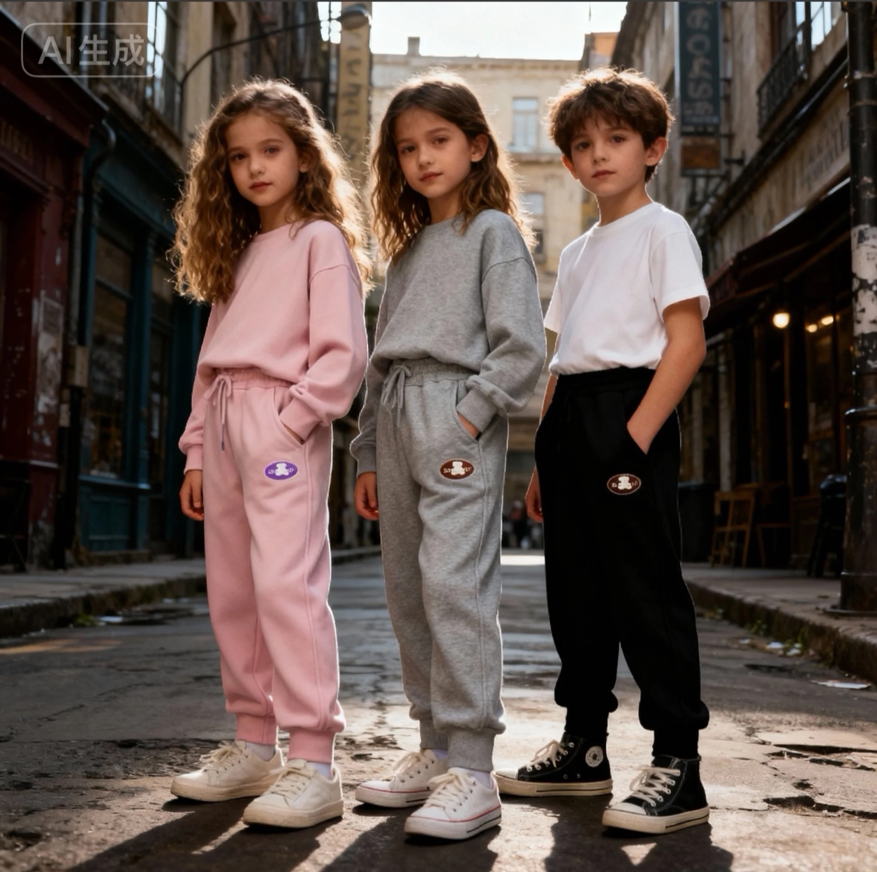 男女童秋冬季新款加绒小熊刺绣运动休闲裤裤