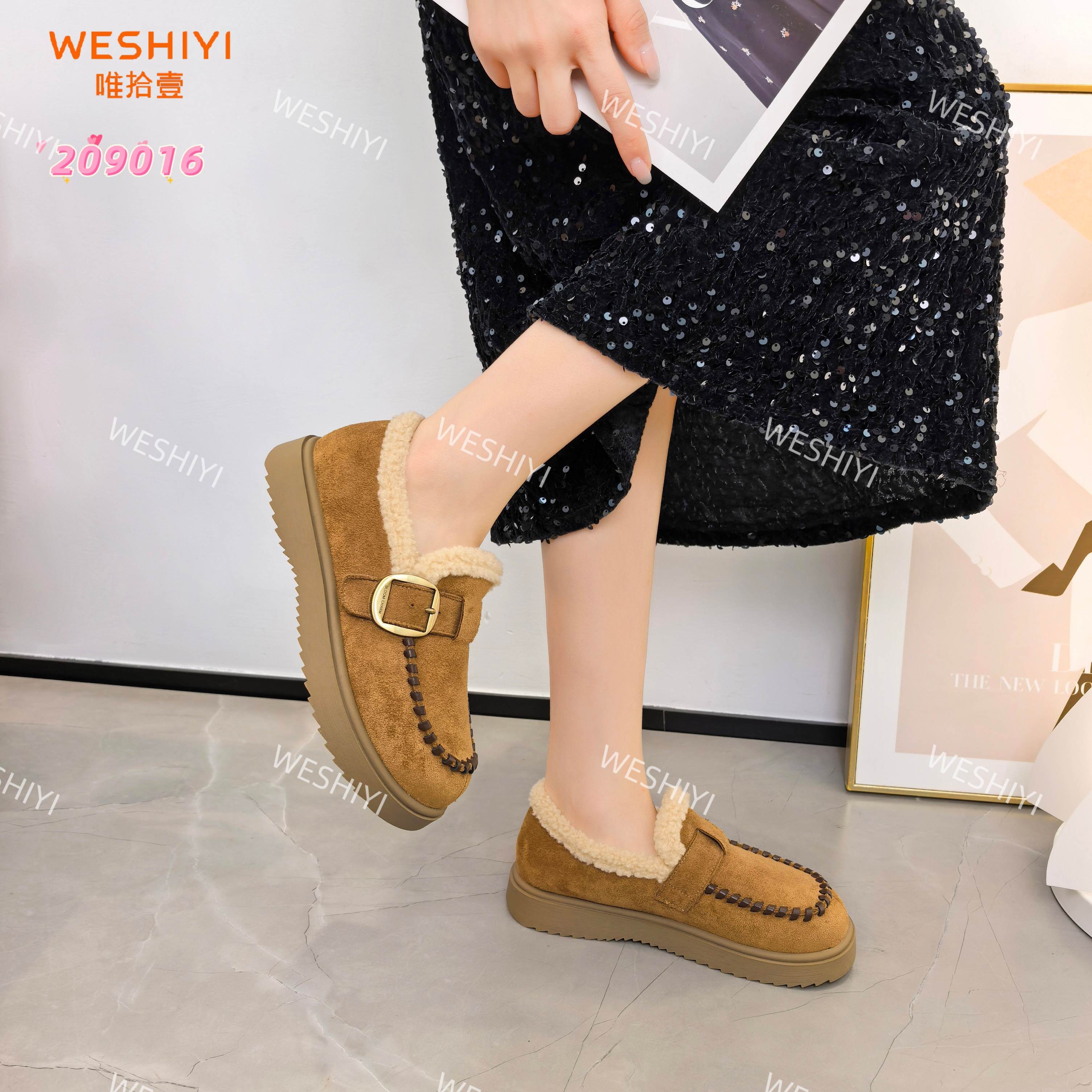 新款冬季加绒保暖软底软面时尚纯色包头女士豆豆鞋一脚蹬