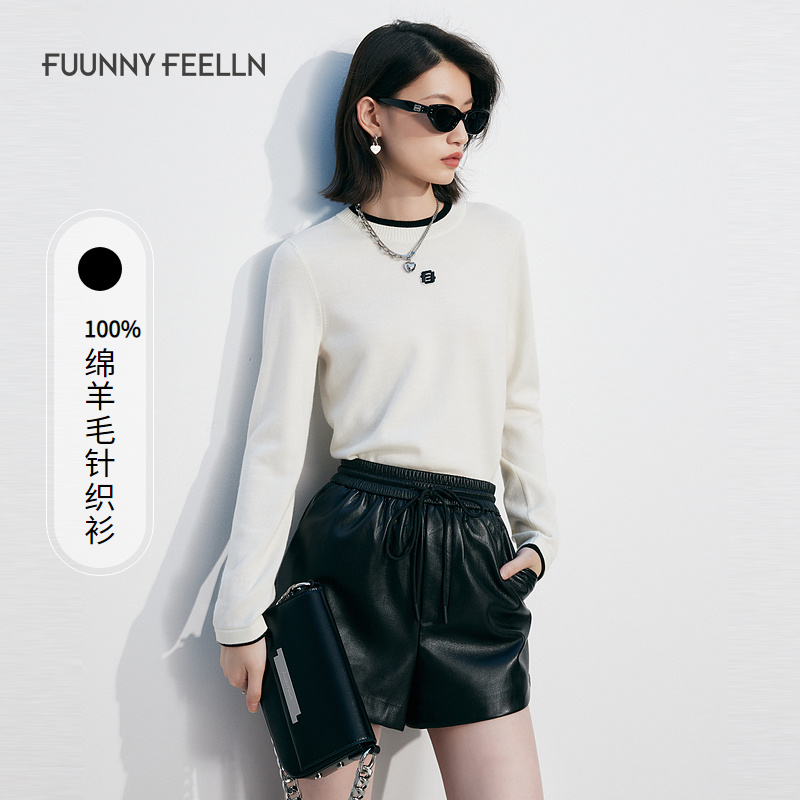 【金晨同款】FF仿佛2025春新款撞色羊毛针织衫女长袖修身FZ01654V0