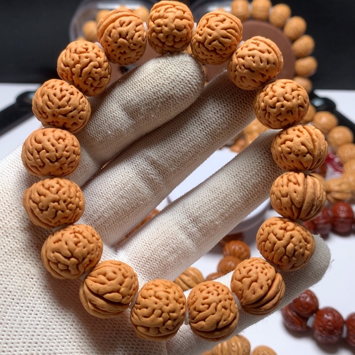 品***茗手串桃核肥脐肌肉纹磨盘桃核手串