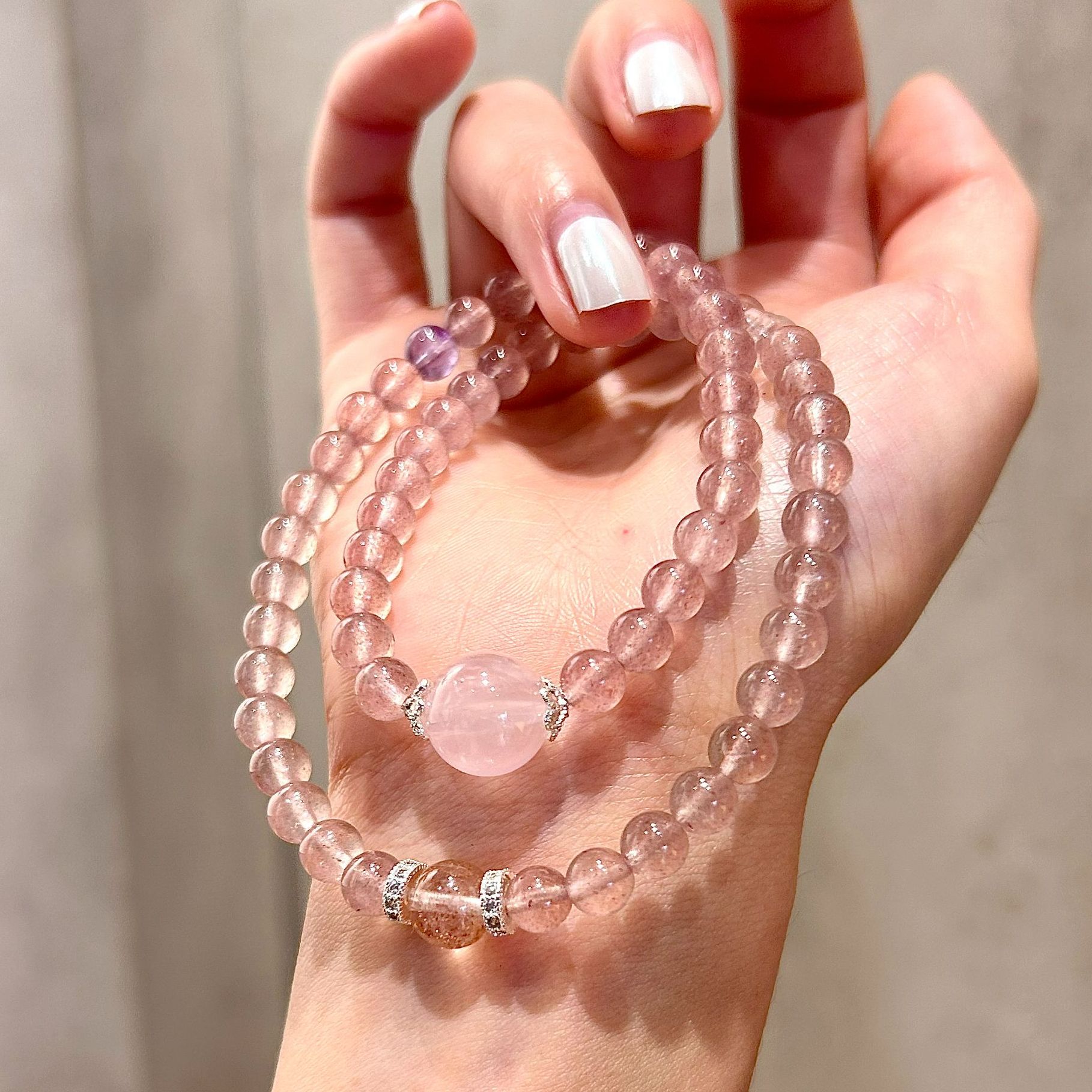 天然水晶草莓晶手链小众百搭气质设计感手链粉晶紫水晶手链原创