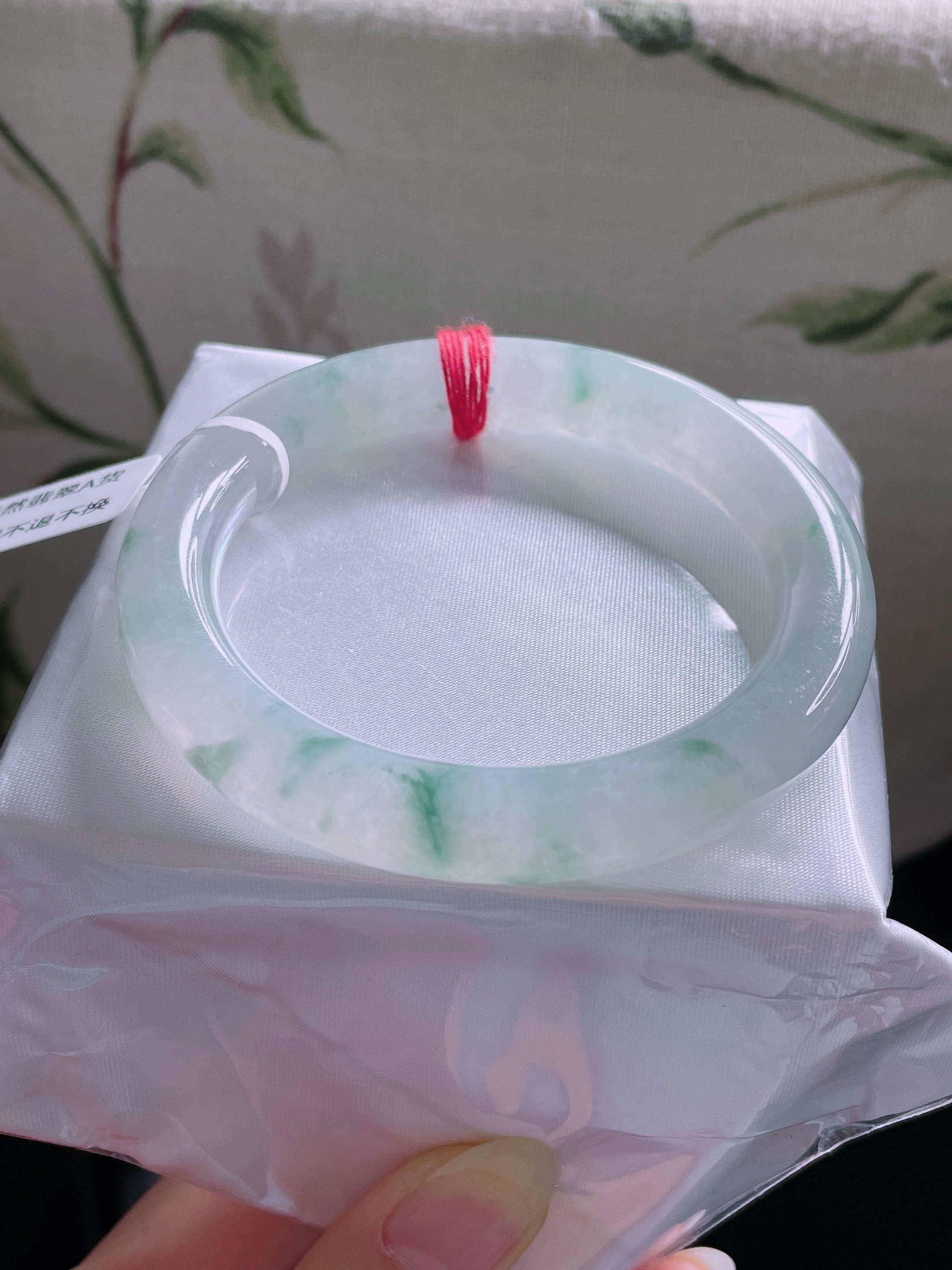 冰糯种飘花54.2圈圆条手镯时尚气质缅甸天然翡翠A货玉镯