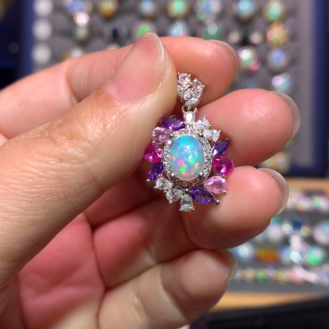 银S925镶嵌欧泊吊坠款式