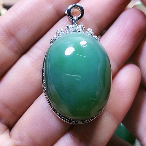 和田玉挂件银S925镶嵌