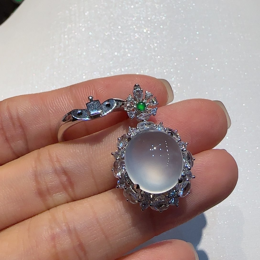 翡翠戒指18K金镶嵌戒指吊坠两用款