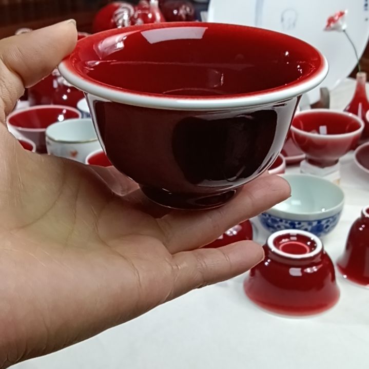陶景德镇纯手工原矿郎红压手杯