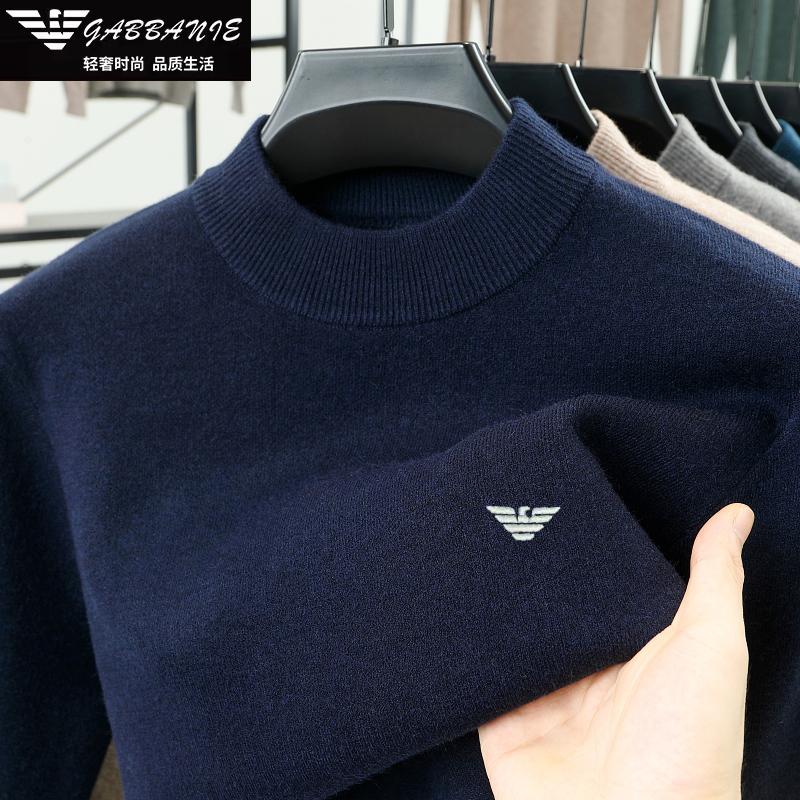 【100%绵羊毛】意大利正品男士加厚半高领羊毛衫高档保暖打底针织衫