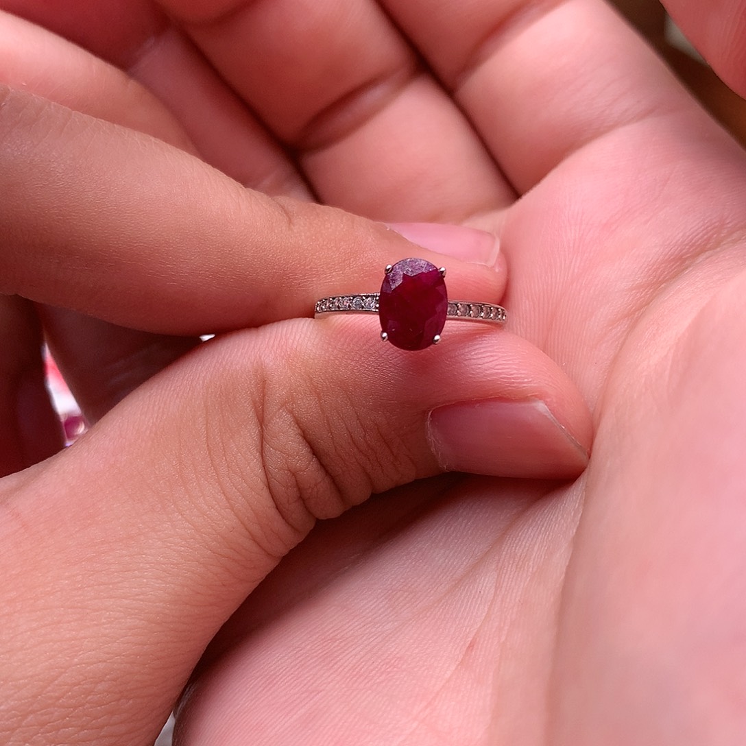 红宝石戒指银S925镶嵌