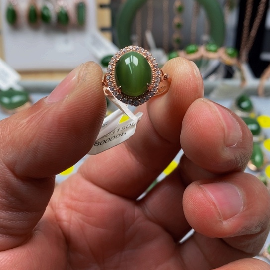 和田玉（碧玉）戒指银S925镶嵌