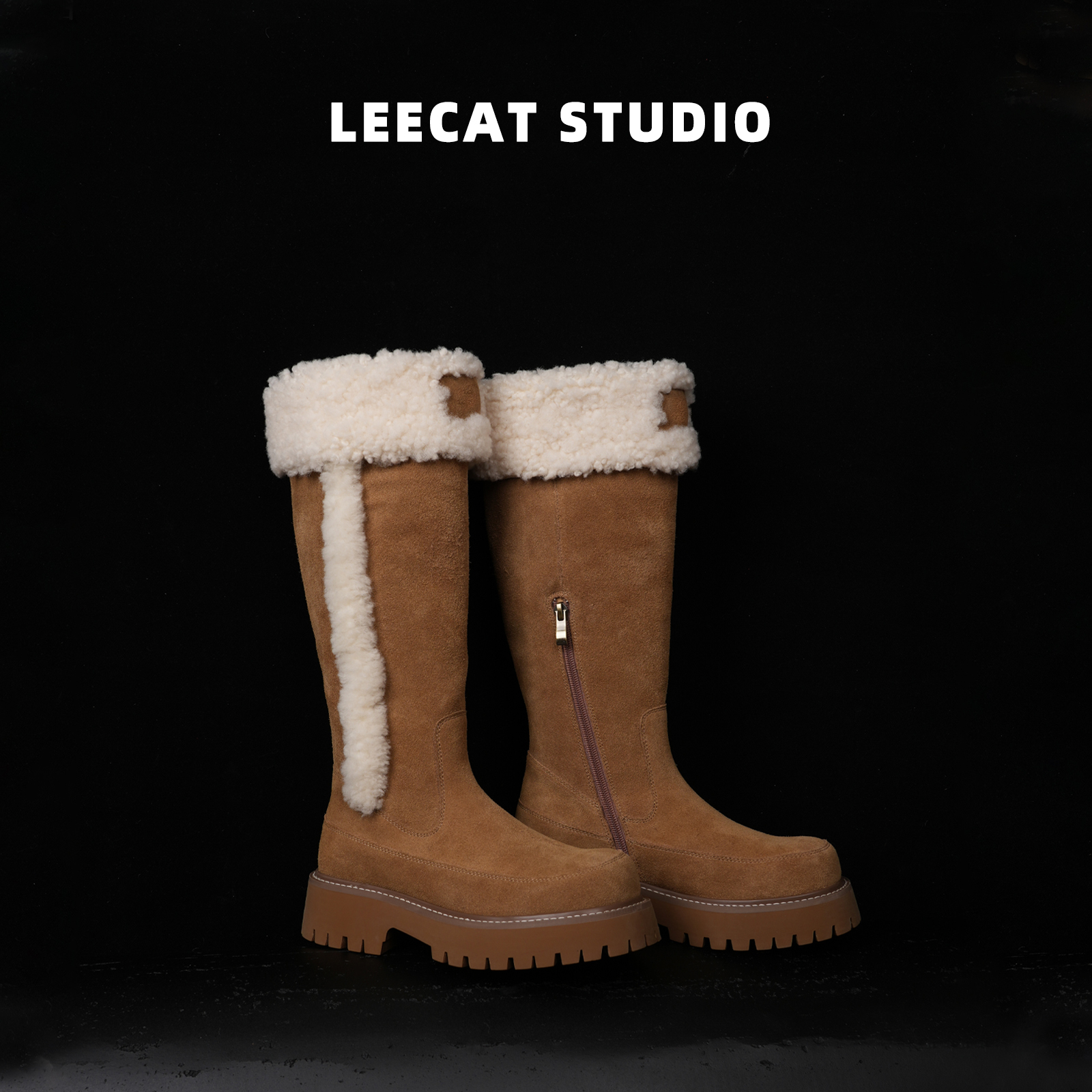 LeeCat Studio长筒厚底加绒雪地靴女款2025冬季新款保暖棉鞋