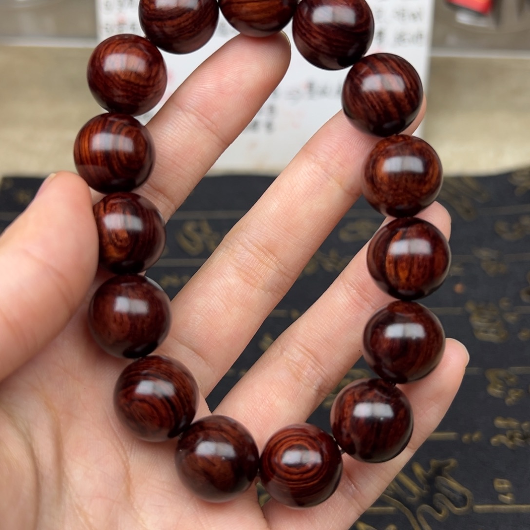 花梨木类手串/手链红降15圆珠满油单圈（瑕疵）