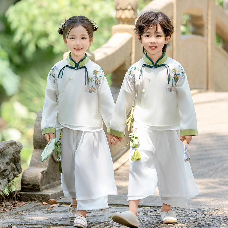 男童中国风汉服春秋新中式套装中秋国庆幼儿园国风套装女童古风装
