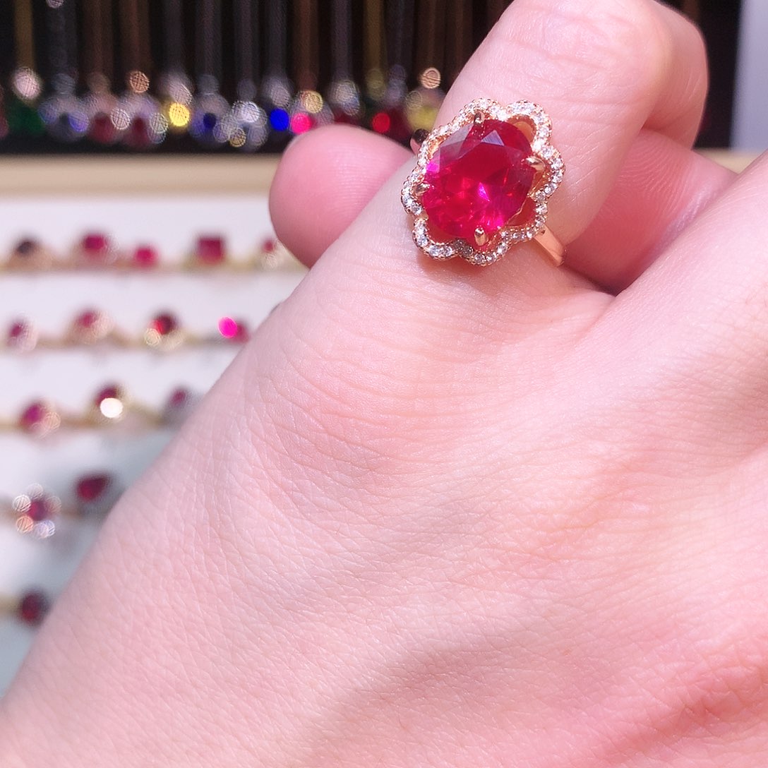 红宝石戒指银S925镶嵌