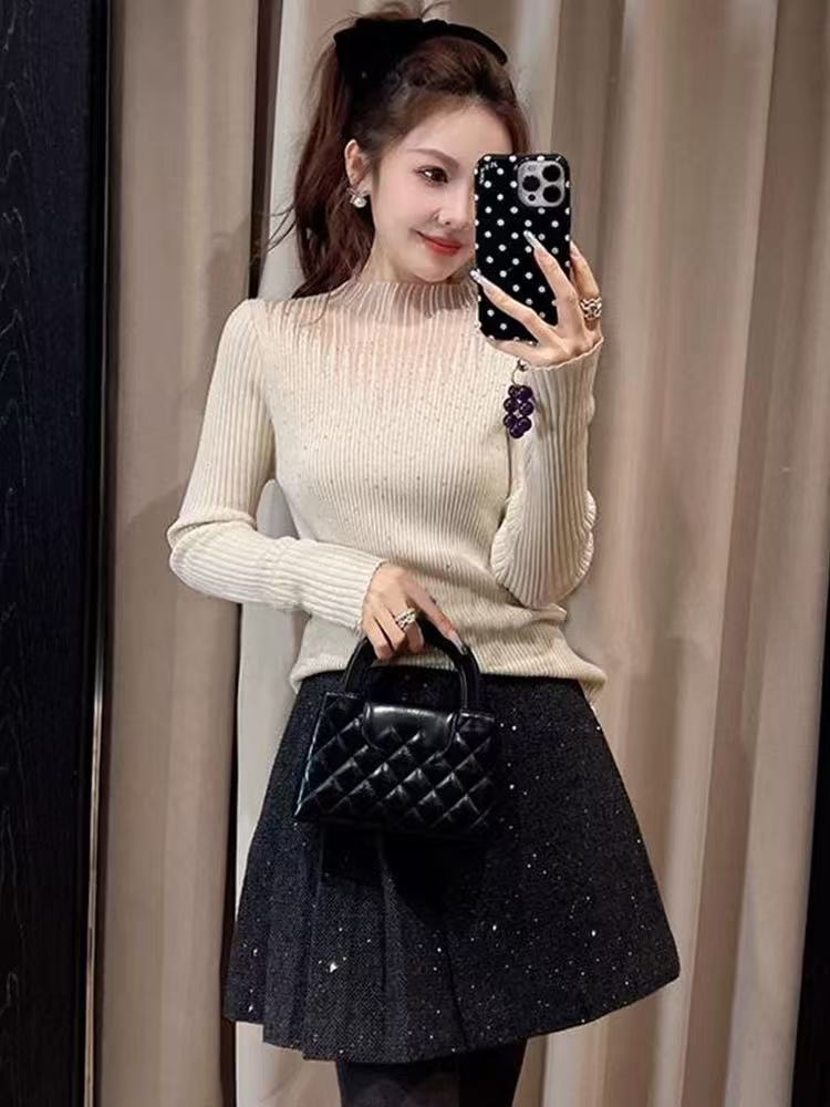 037烫钻套头女半高领秋冬针织INS风常规款毛针织衫