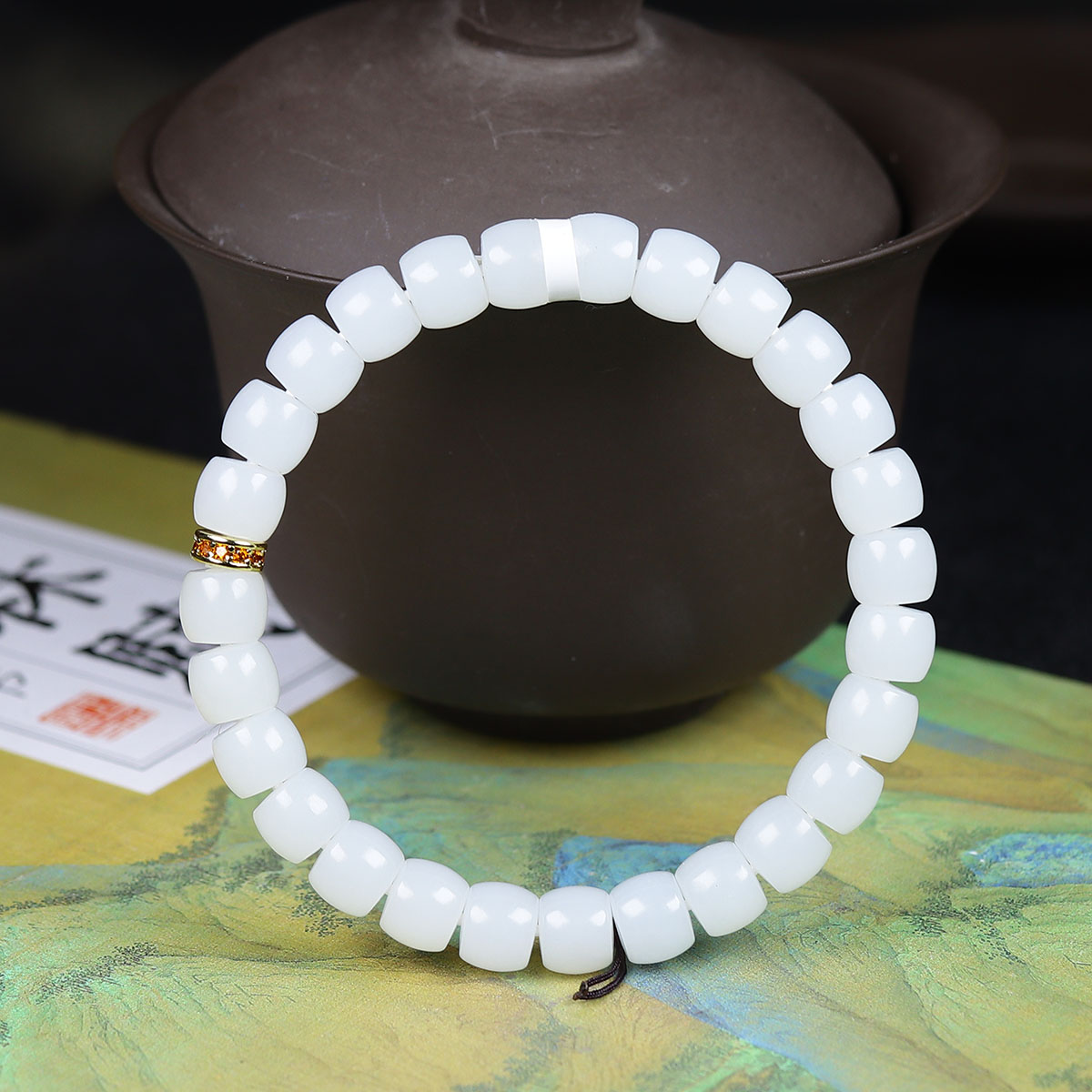 121229和田玉白玉直切珠手串