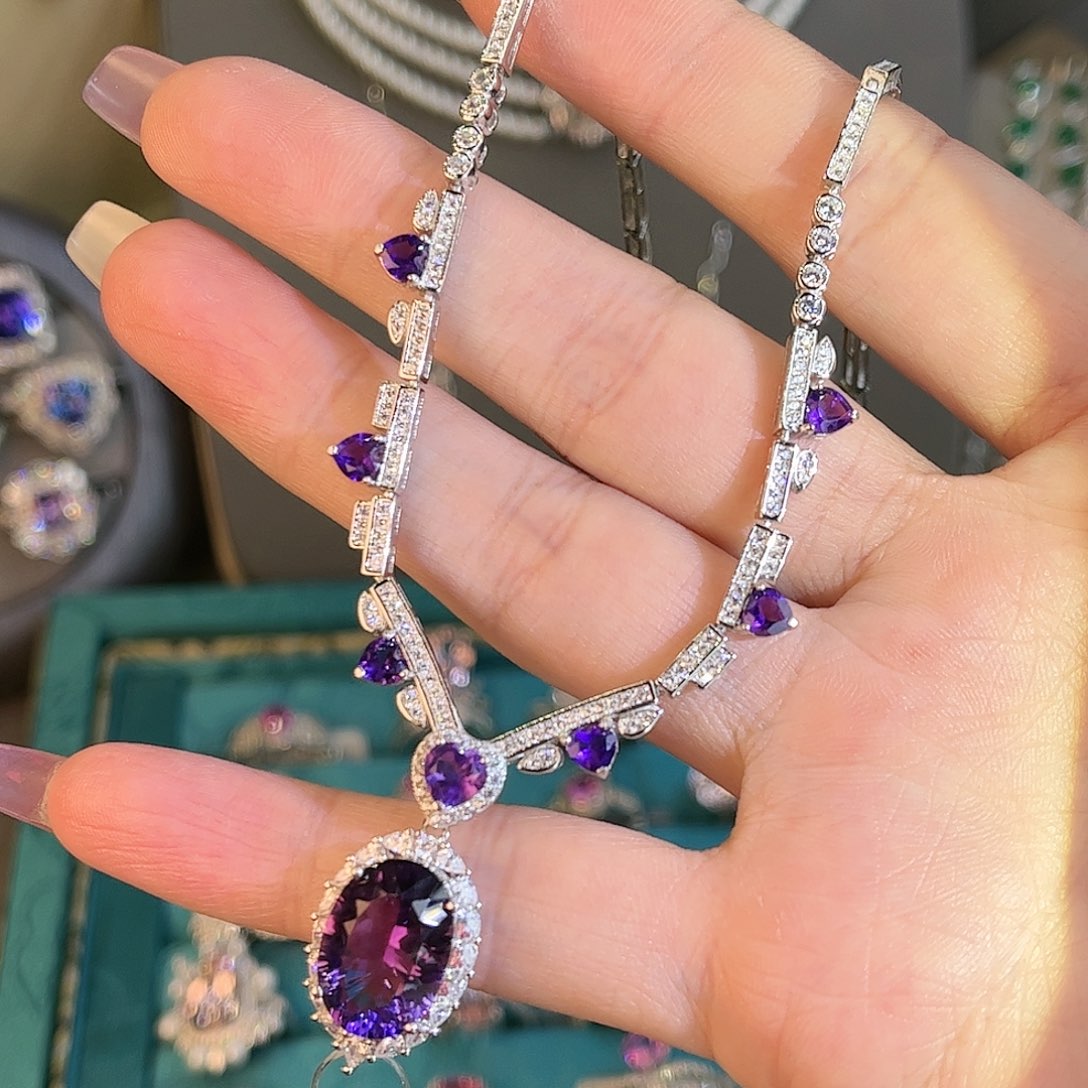 紫晶颈饰银S925镶嵌吊坠