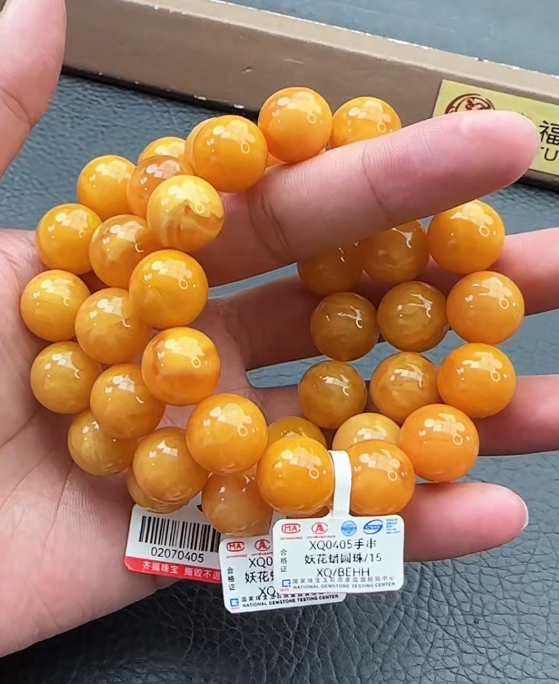 【齐福珠宝】XQ0405/15mm丹麦红花蜡圆珠单圈（多样性发其一）