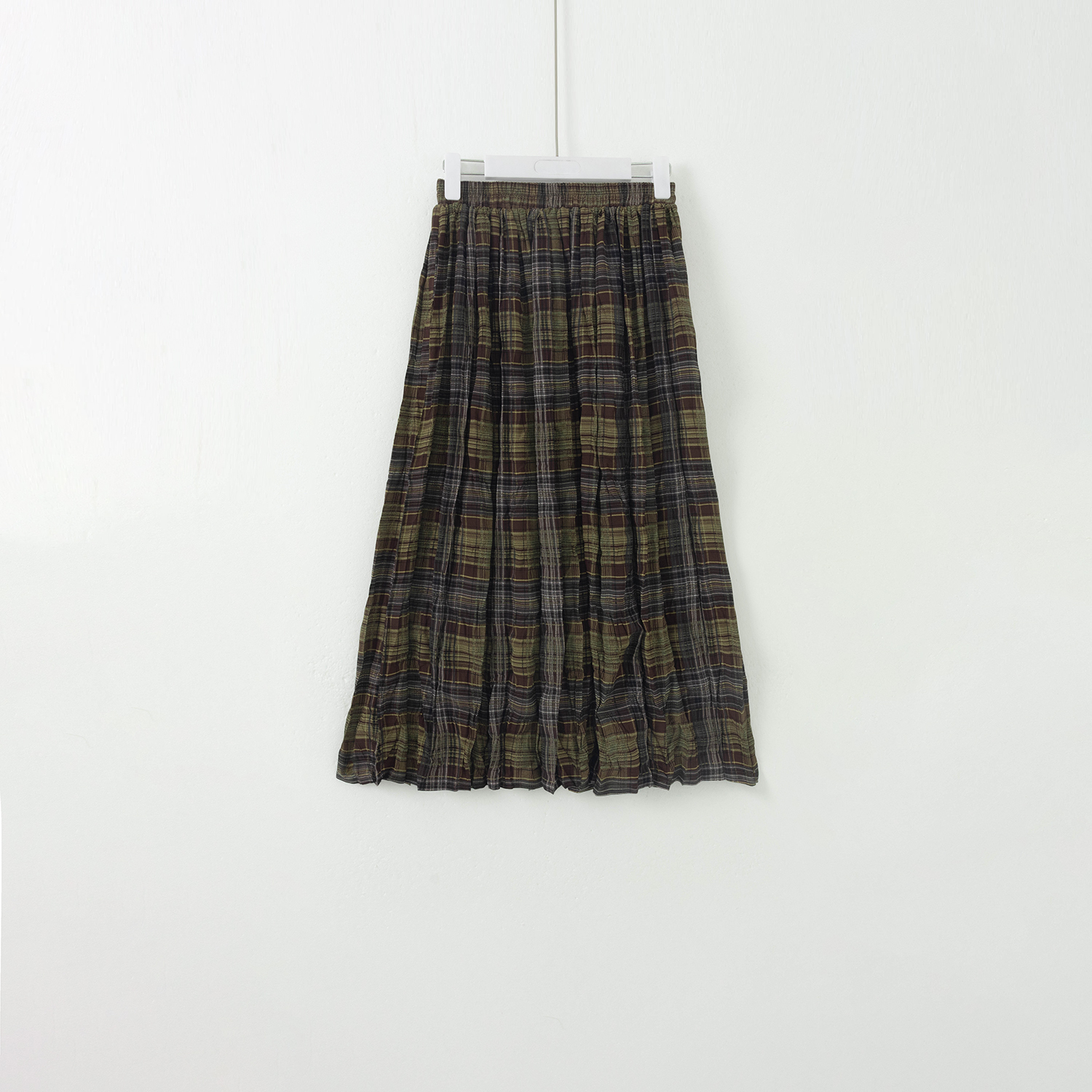 几里与麻 森系复古格纹松紧腰半裙 裙长88 2040782