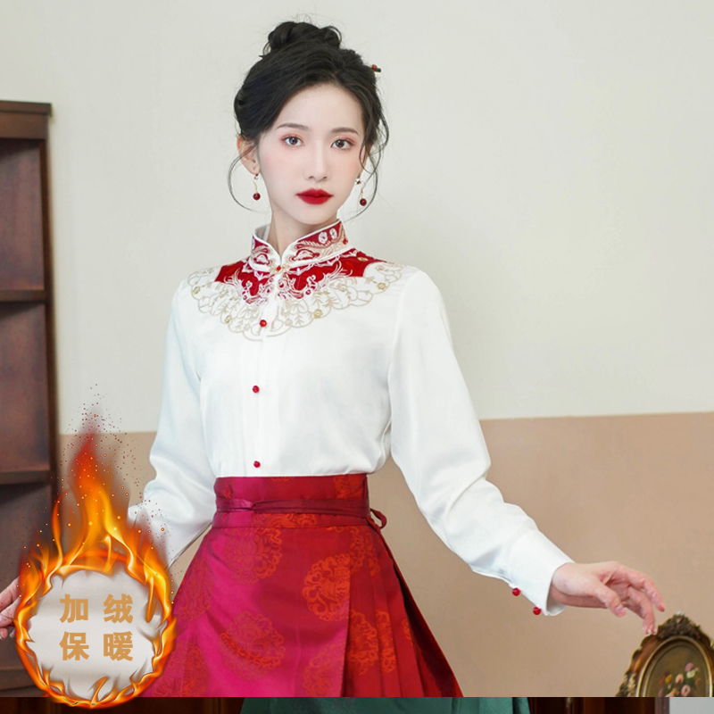 2025冬季新款加绒加厚新中式国风新年敬酒服刺绣云肩衬衫上衣