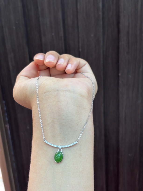 070113WM 和田玉青海料s925银镶嵌碧玉项链 多样性发其一