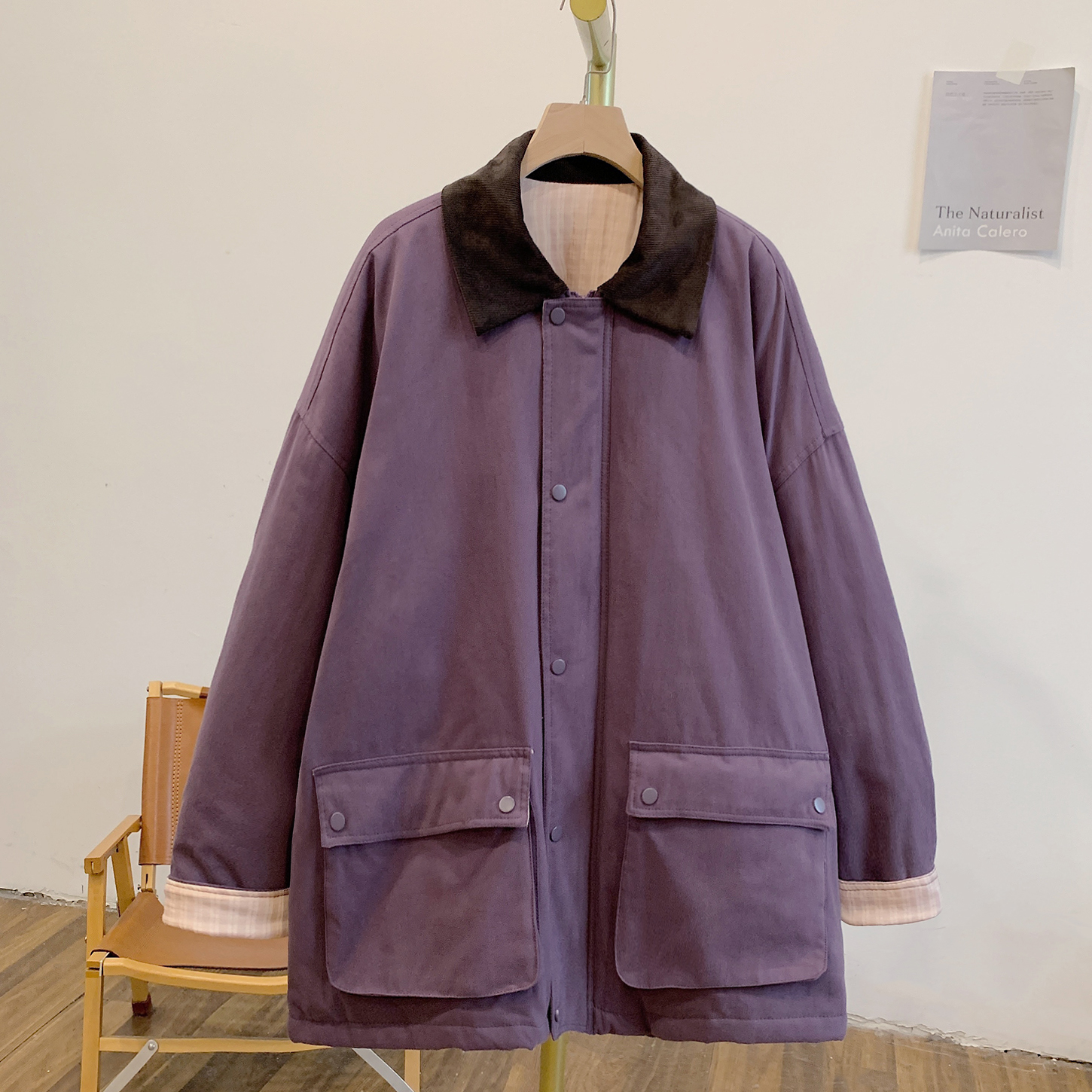 温暖派克C5425夹棉拉链翻领宽松棉衣