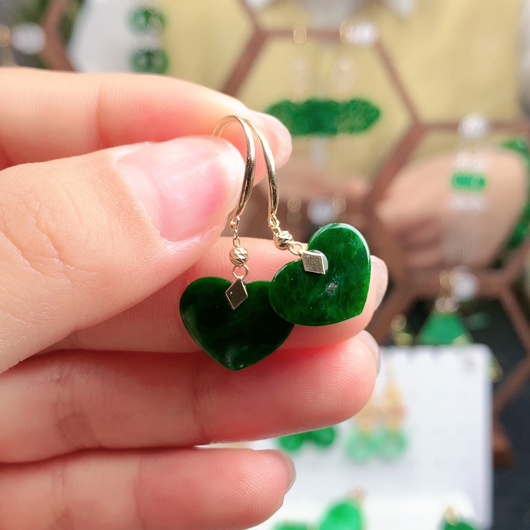 翡翠耳饰18K金镶嵌耳饰