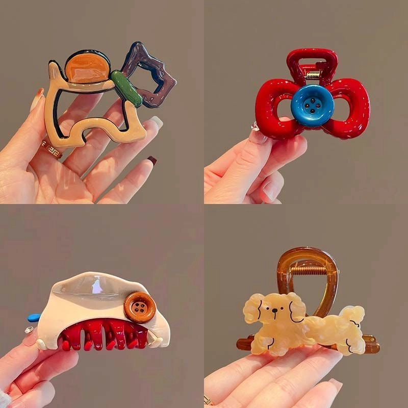 撞色镂空小狗抓夹女2024新款高级感大号鲨鱼夹子饰发夹后脑勺夏