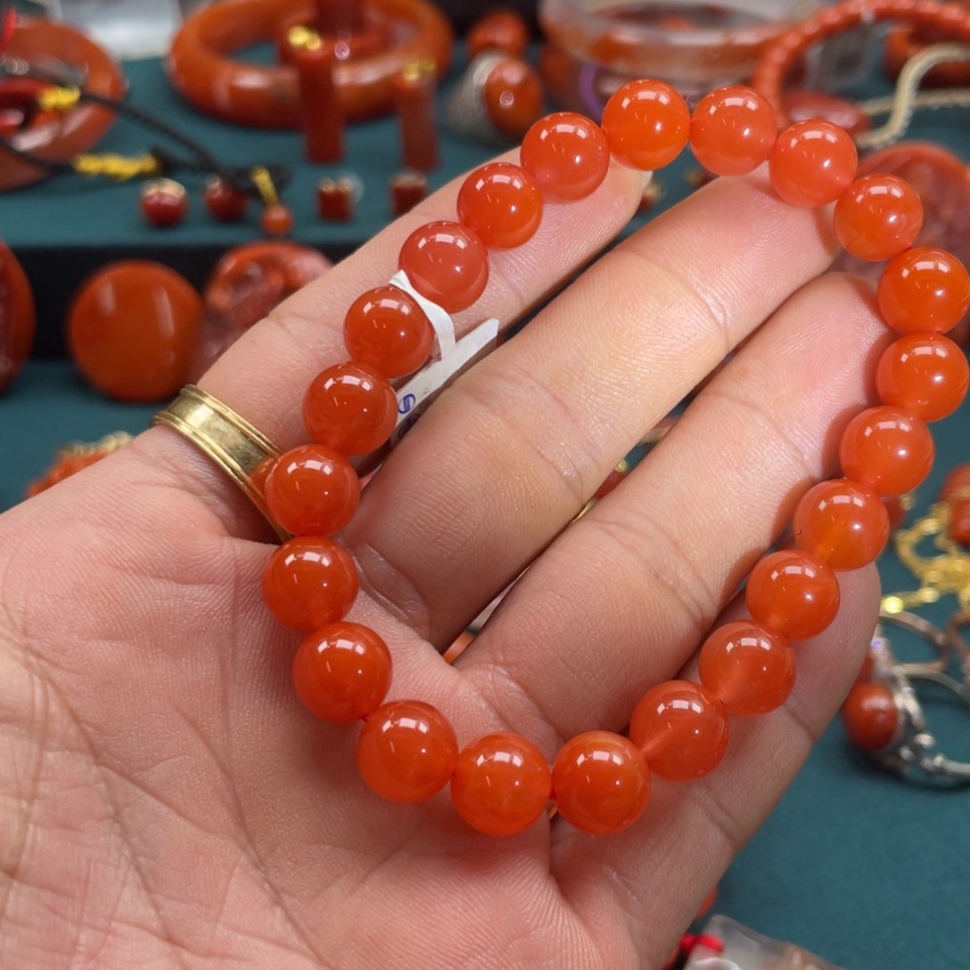南红玛瑙保山冰红南红圆珠手串9+mm未镶嵌慧*