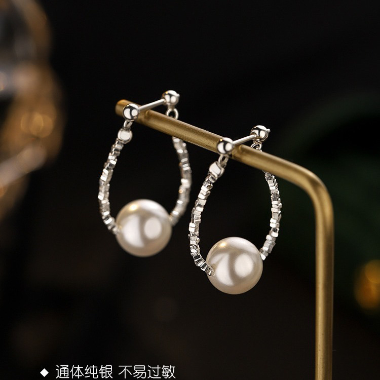 足银耳饰 足银碎银子珍珠耳钉防丢耳堵精致百搭时尚