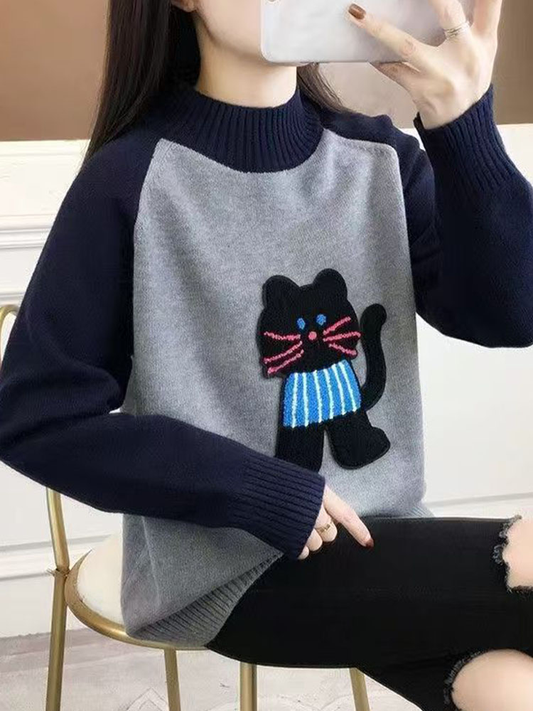毛针织衫加厚保暖韩版针织猫百搭打底衫套头冬季秋季