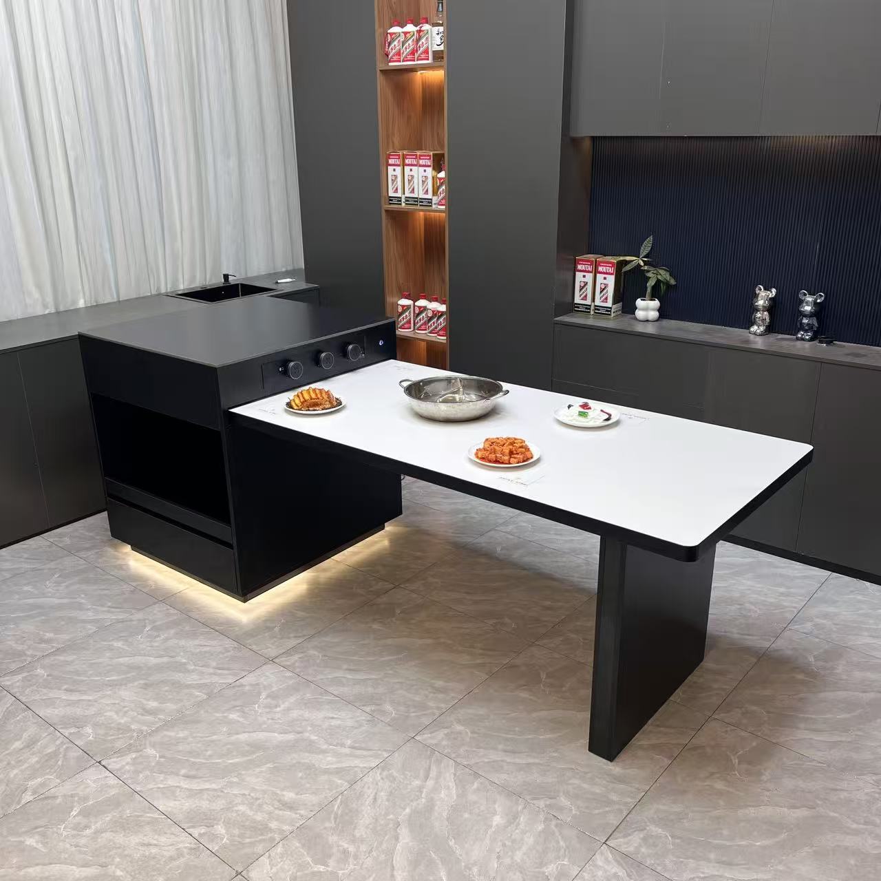 选项专拍暖菜功能暖菜板岛台多功能岛台岩板岛台一体伸缩餐桌