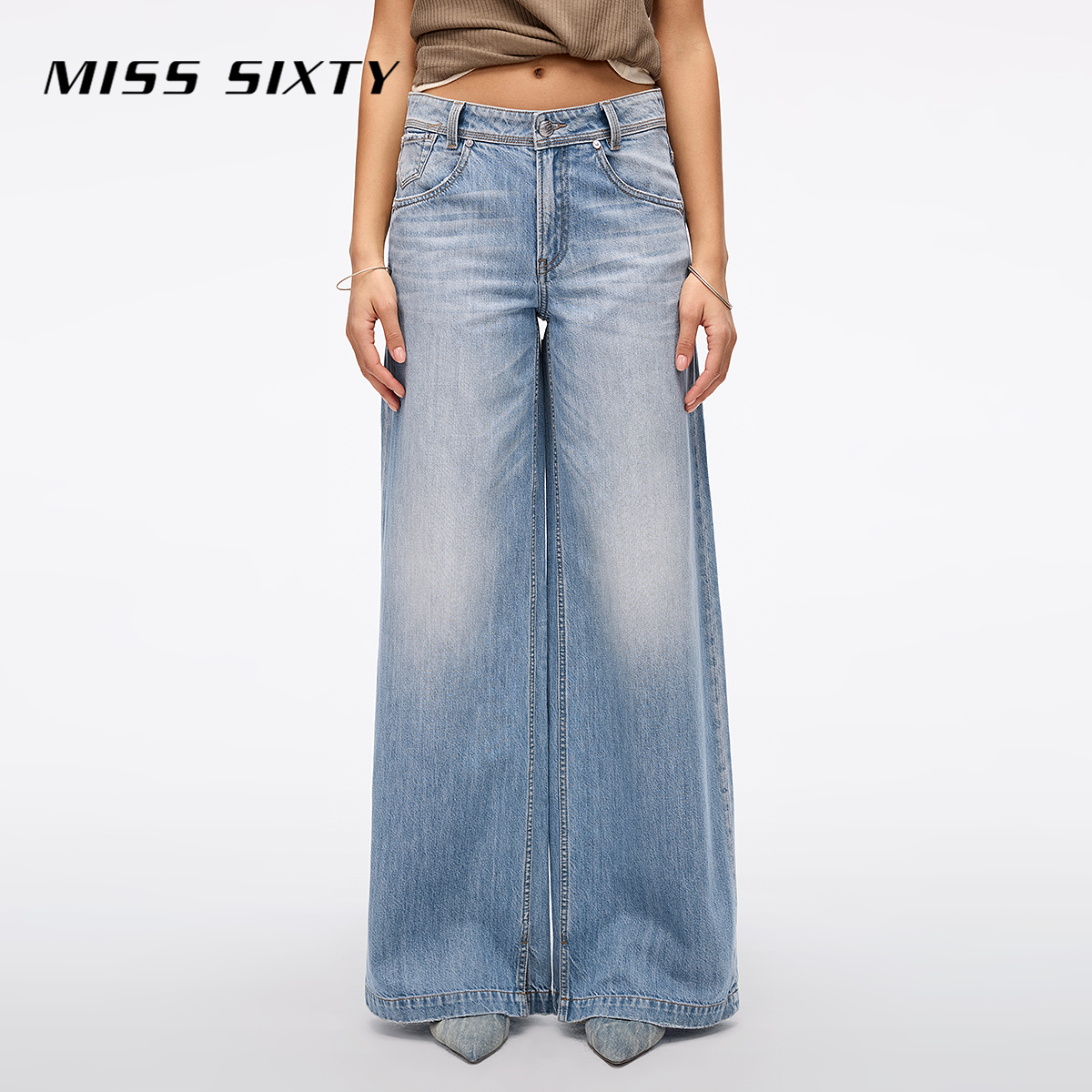 【进口牛仔面料】Miss Sixty2025夏季新款牛仔裤女复古百搭阔腿裤