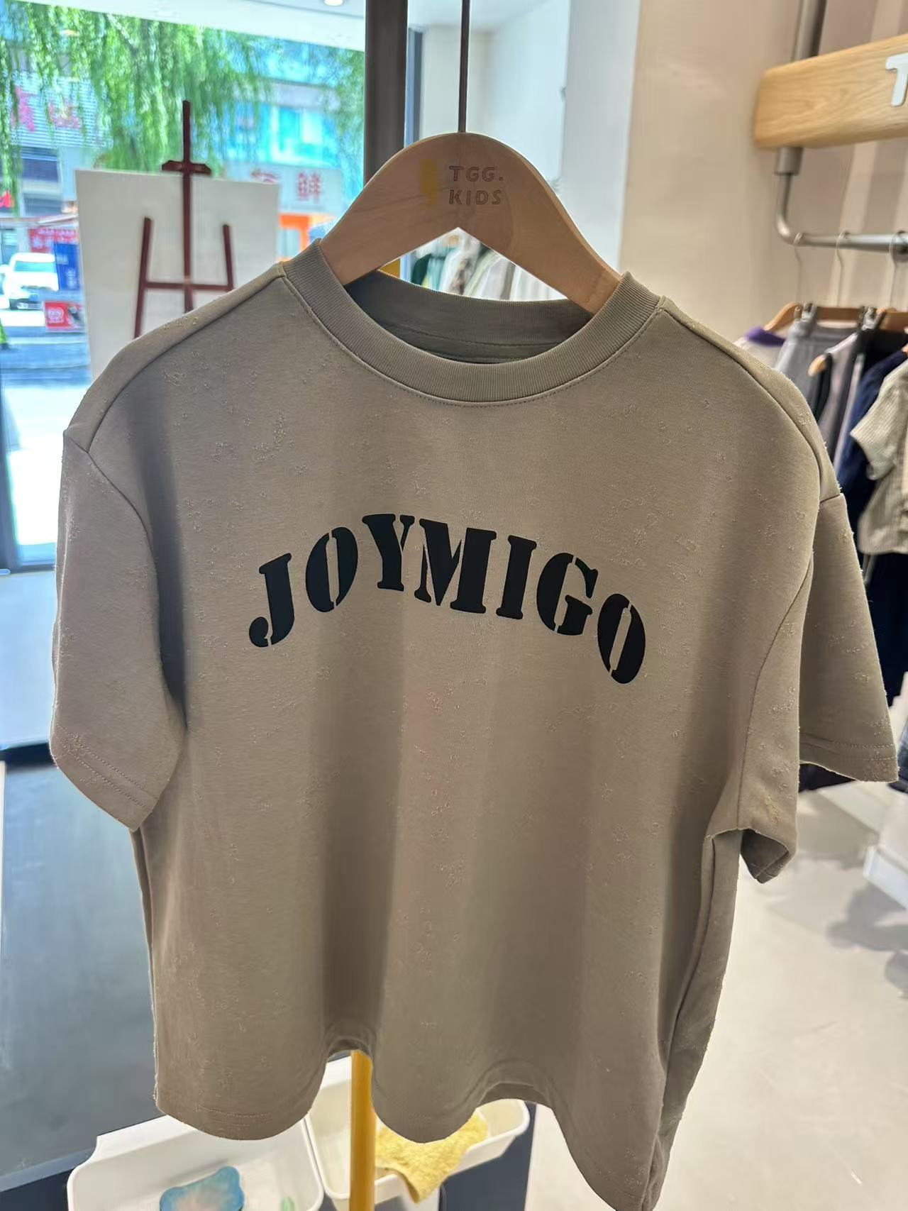 T恤男童女童时尚卡其色设计款印花t恤半袖常规袖印花短袖白色